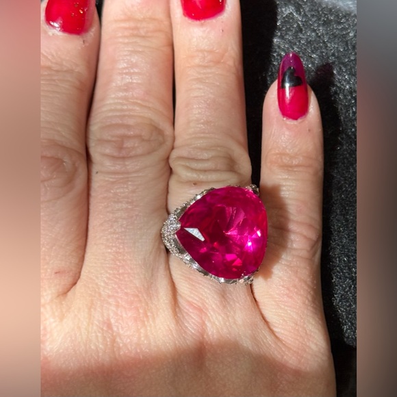 Charles Winston Ruby Pear CZ Sterling Silver Ring - Size 7 EUC - Picture 2 of 10